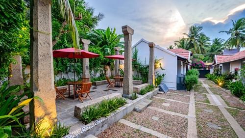 full view of dining area at Neemrana coconut alley
