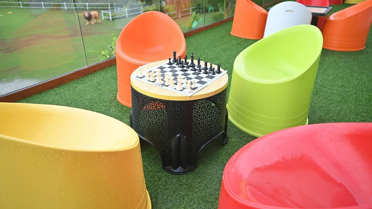 a verandah for playing chess at Clarks Safari Kheda, Ahmedabad