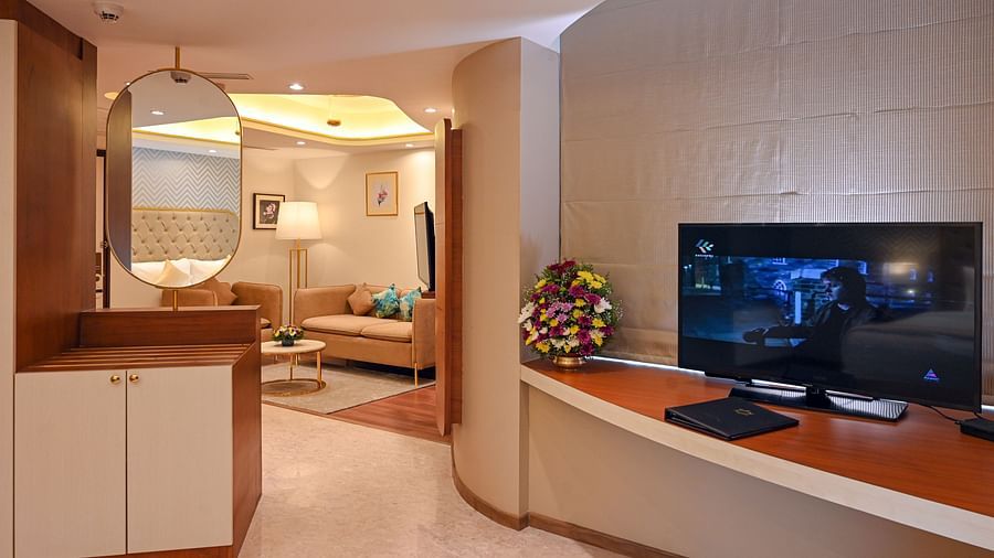 the tv area offered at superior rooms in Kozhikode