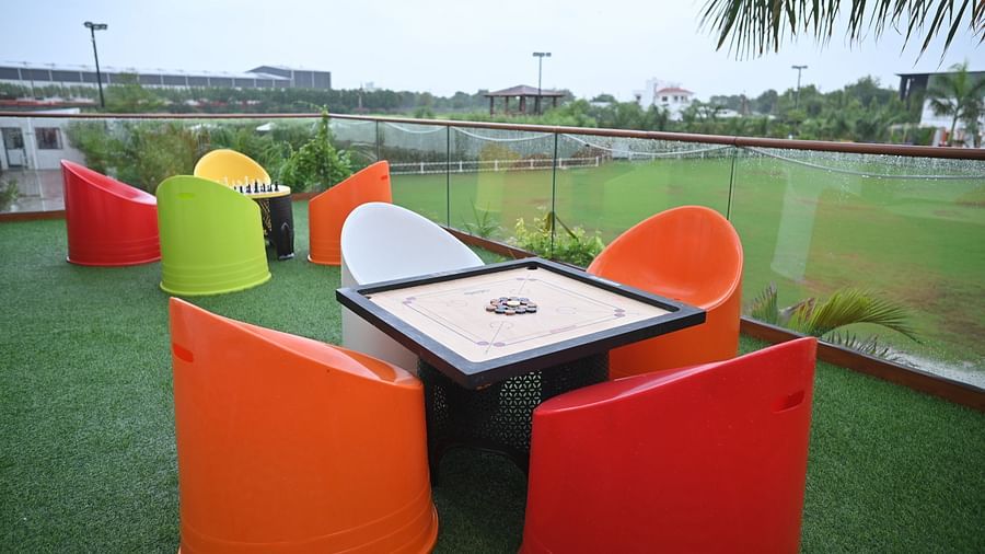 a space for playing carrom at Clarks Safari Kheda, Ahmedabad