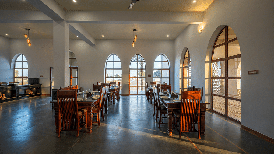 The elegant interiors of a dining hall - Karwaan Jaisalmer
