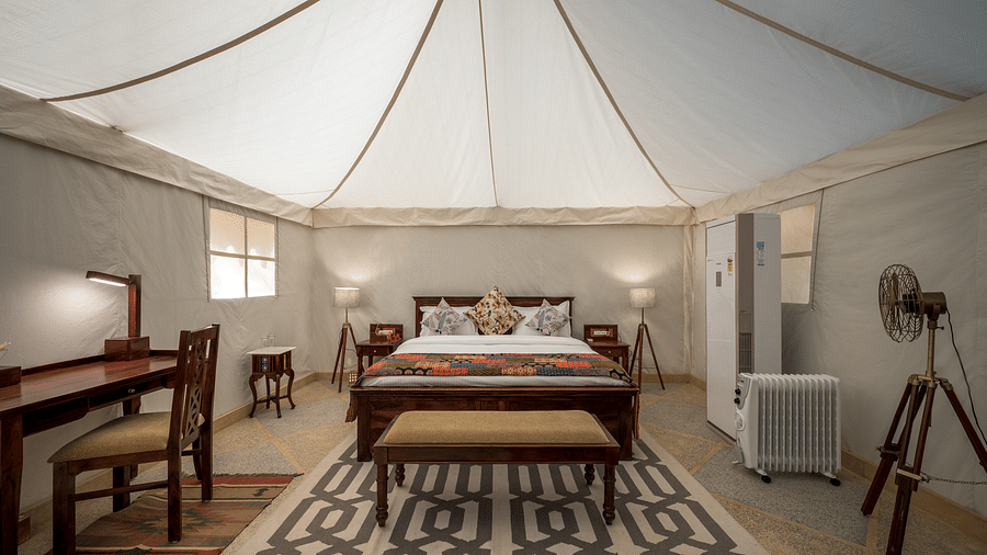 A front view of the interiors of the Premium Camp - Karwaan Jaisalmer