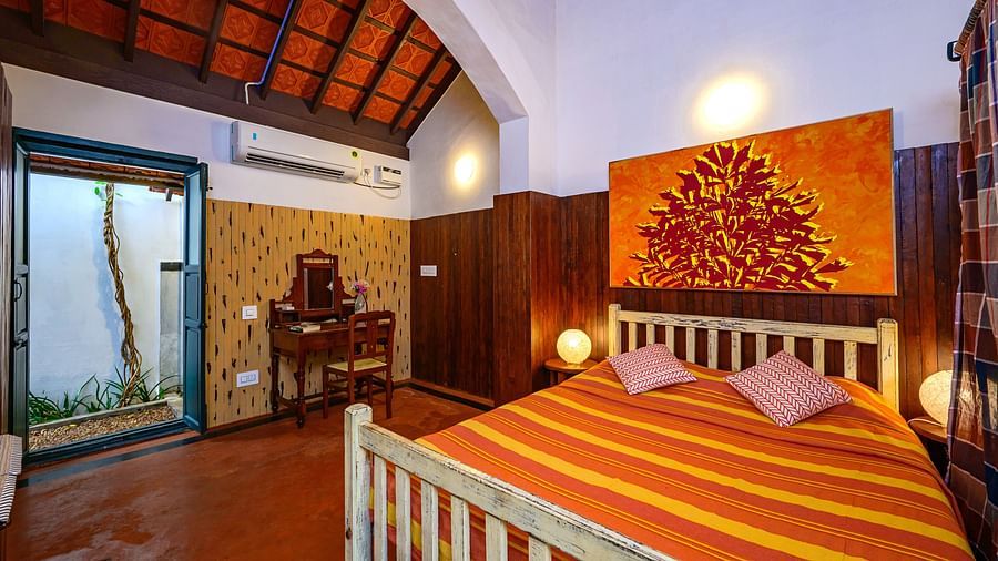 room with balcony and curtains 