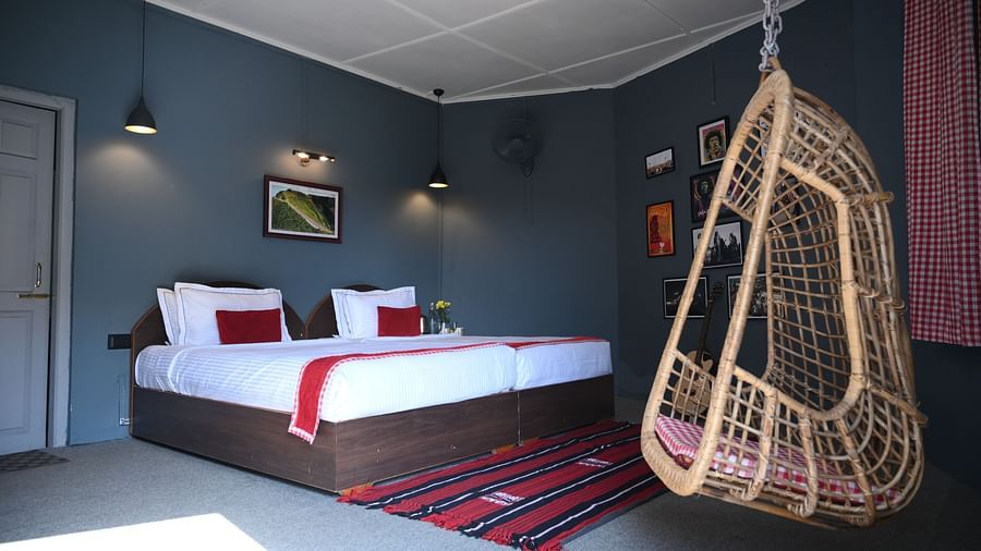 Stylish bedroom with swing