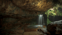 An image showing a cave with sunlight entering into it