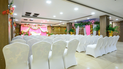 Tirkuta Hall showcasing stylish interior design and arranged seating at Biznotel by Pride, Deoghar
