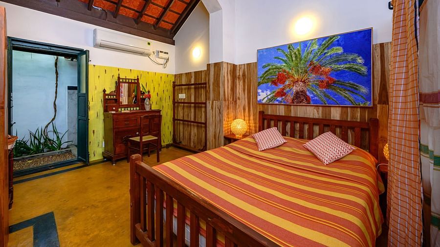 bedroom with white and yellow walls