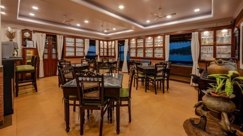 Seating arragements at Sea Hourse restaurant in Neemrana s Three waters