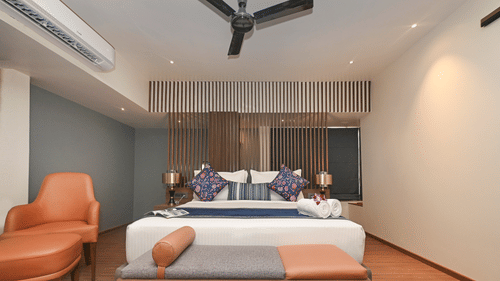 Image of studio suite showing bed and sofa