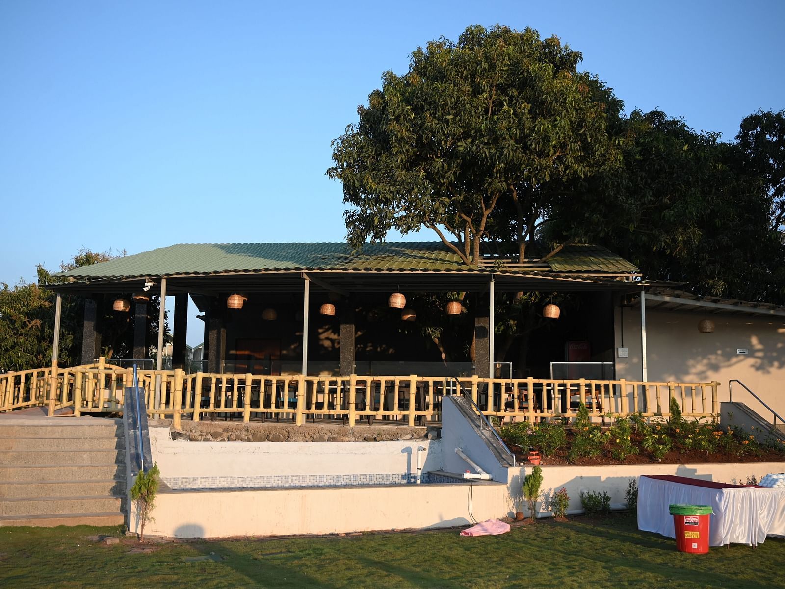 Facade of Aamrai - The Lake View Restaurant at Mango Leaf Lake Resort, Oune