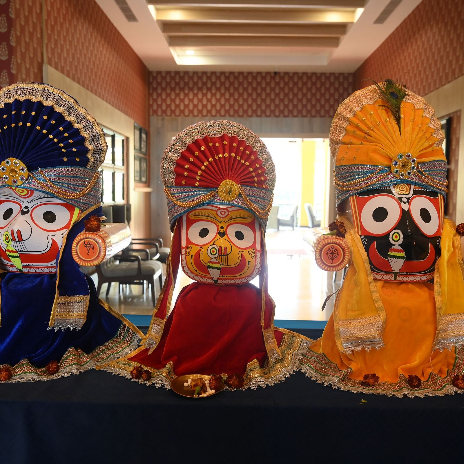 Idols of lord Jagannatha, Subhadra and Balaram in the Lobby of MAYFAIR World Cup Village, Rourkela 1