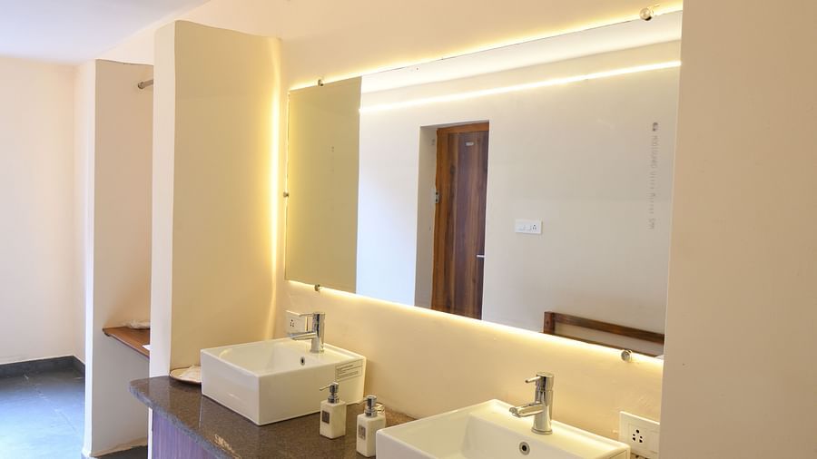 Clarks Safari Jawai - the wash basin area of the bathroom of the cottage with plunge pool