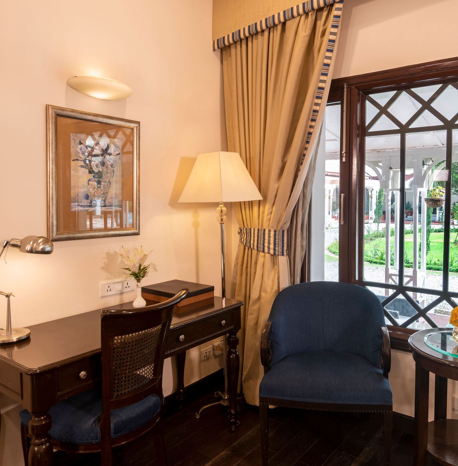 image of a seating area with a work desk at the Claridges Room at The Claridges Nabha Residence