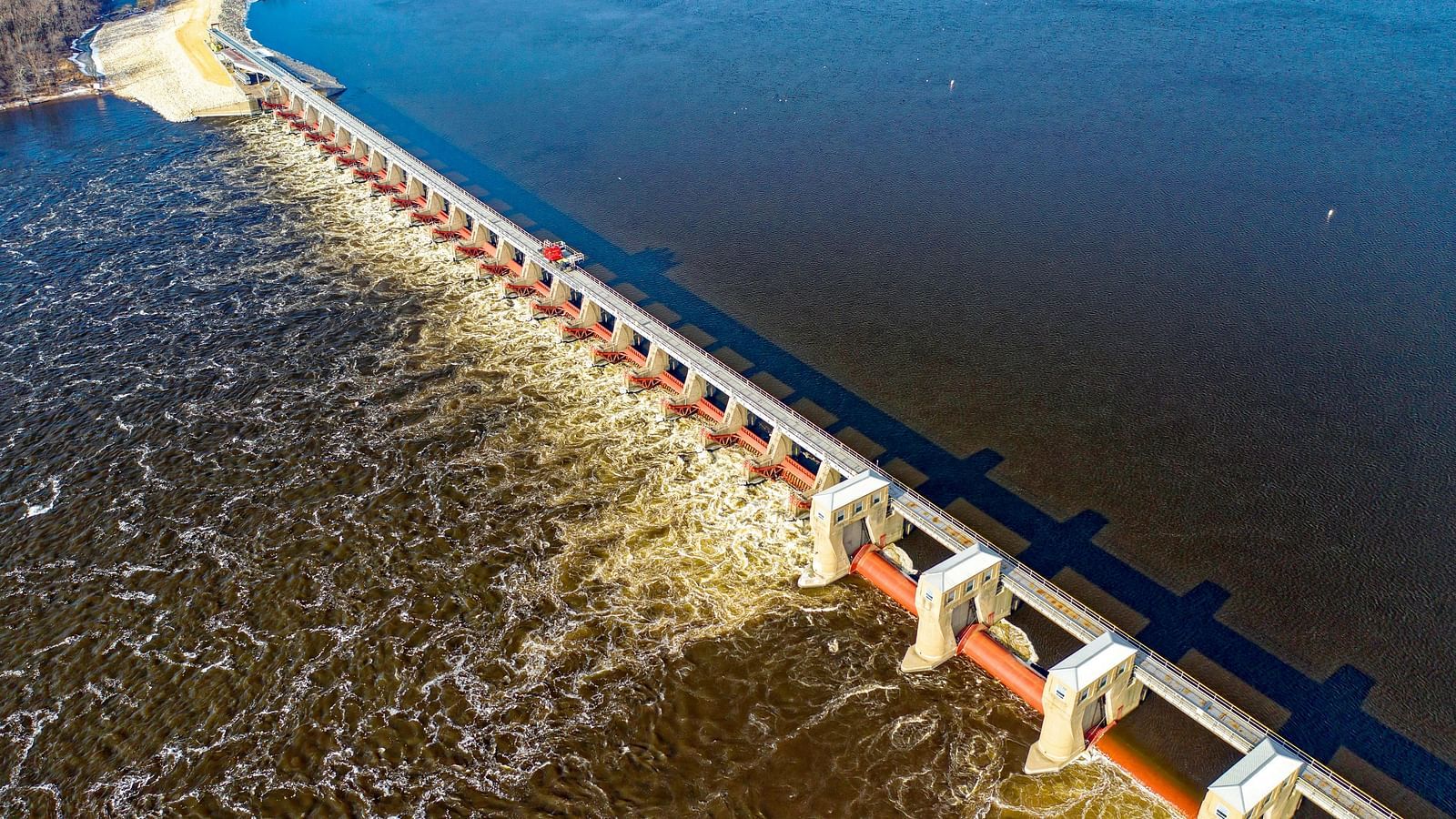 Aerial view of a dam.