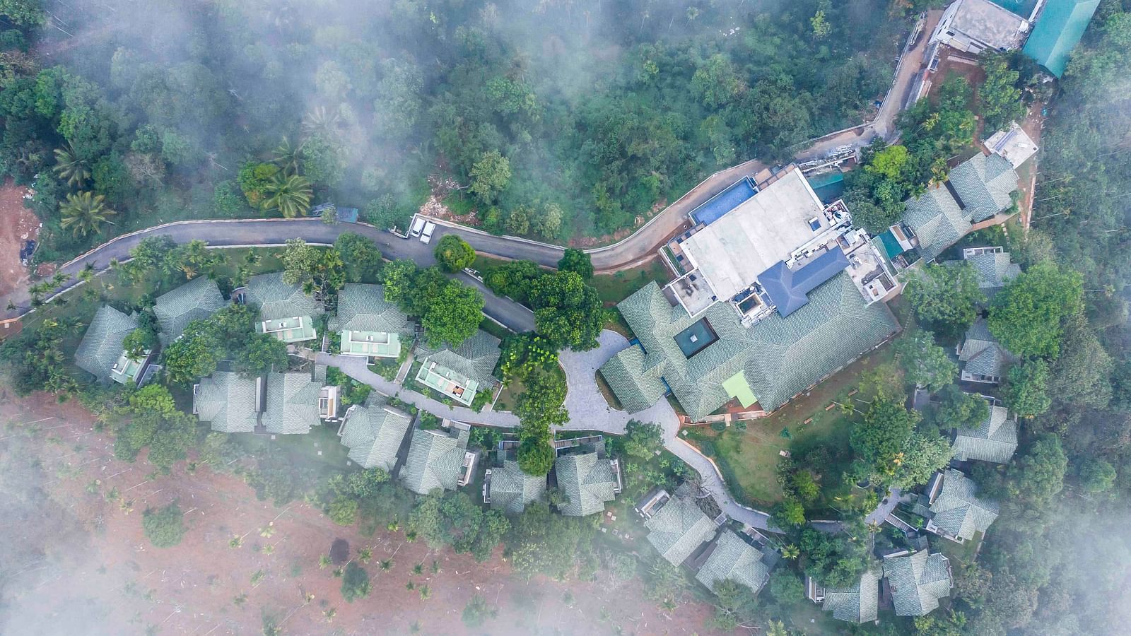 Drone shot of our hotel | Great Trails Wayanad by  GRT hotels.