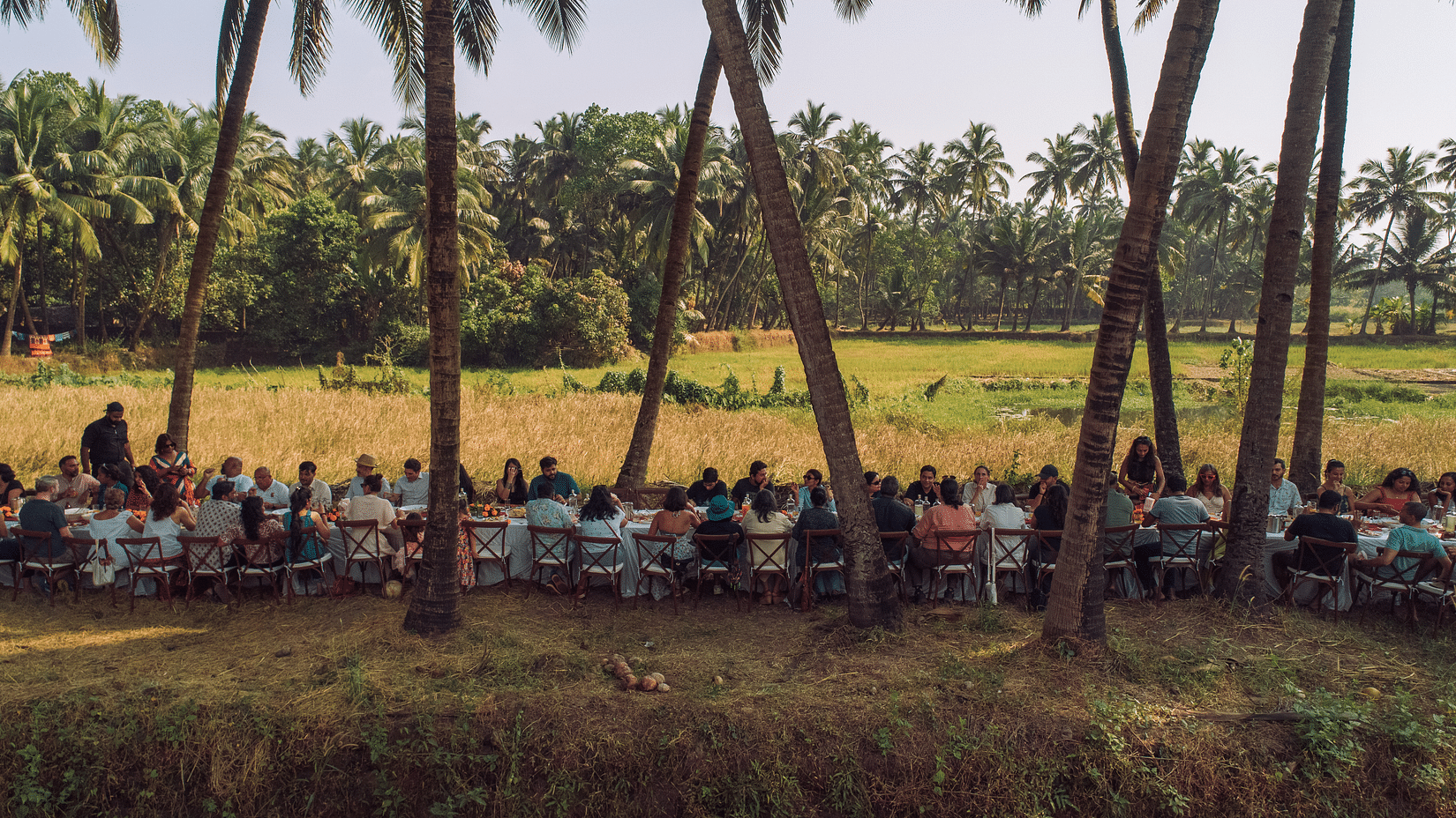 A group of people having a feast in a field - Villa in Palms by V Escapes