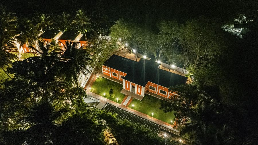 An aerial shot of Mango Hill Resort, Coimbatore, surrounded by greenery