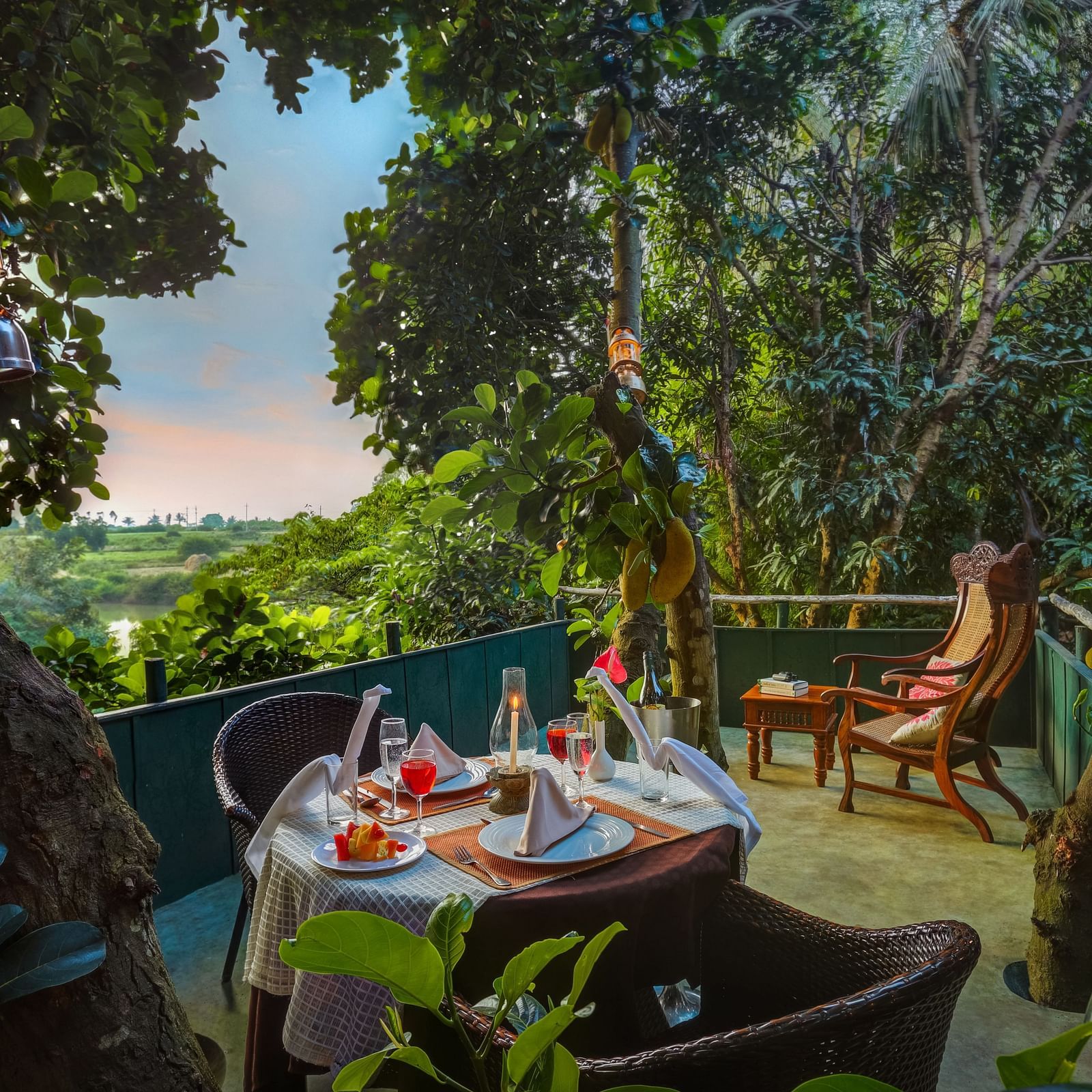 image of the tree house situated amidst the jack fruit trees at hoysala village resort in hassan