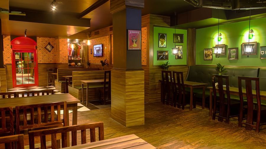 Cozy pub interior night
