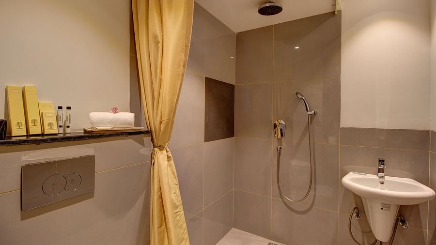 overview of the shower area inside Two bedroom Executive Suite - Rhythm Gurugram