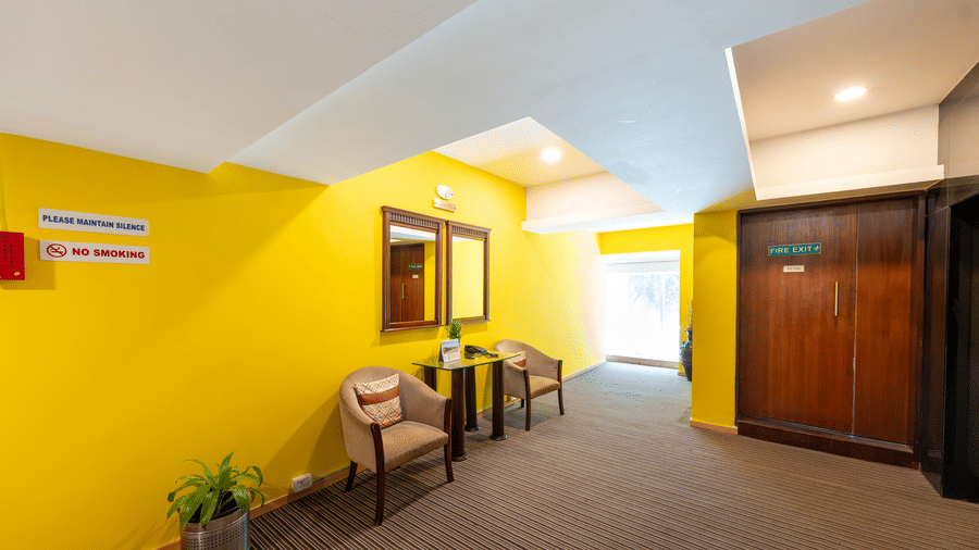 A lobby with sofas and wall arts. | MGM Mark Whitefield