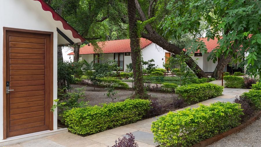 an image featuring a villa at aranya vilas amidst other villas in the property situated in lush greenery