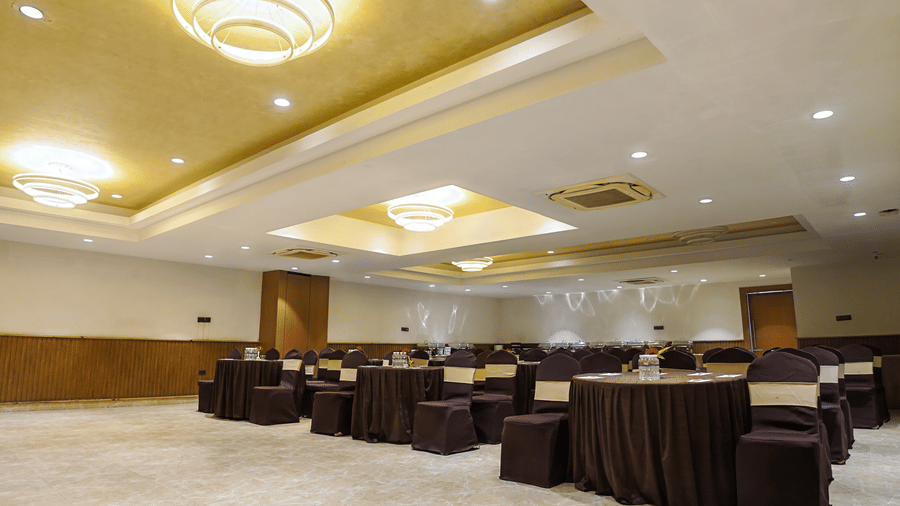 Ganga hall with theatre-style seating arrangement at Hotel Sonar Bangla, Taki.