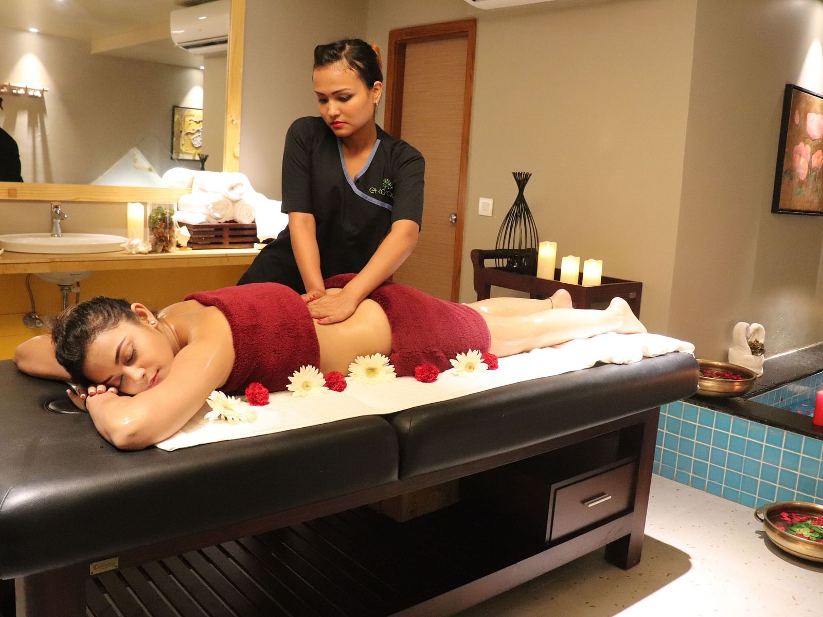 A woman getting a spa treatment