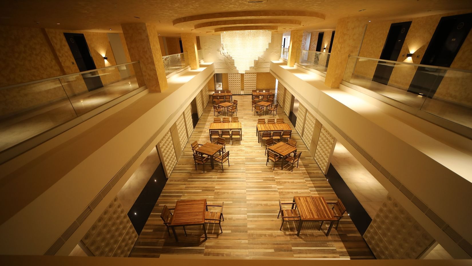 Seating arrangements in the ground floor with rooms on the first floor corridor - VITS Bharat Nanded