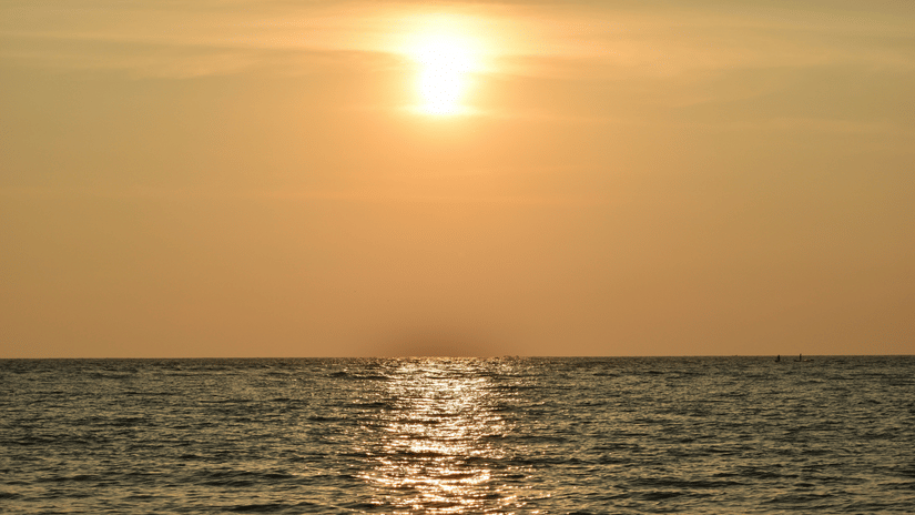 One of the beaches in Trivandrum during late afternoon featuring the sea glistening with the sunlight