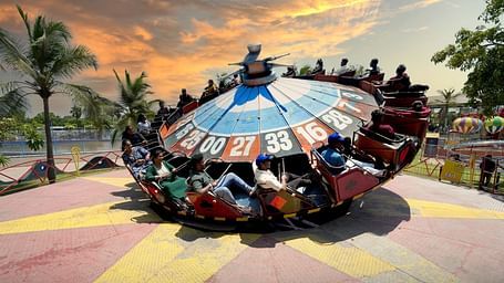 Amusement park ride with people on it