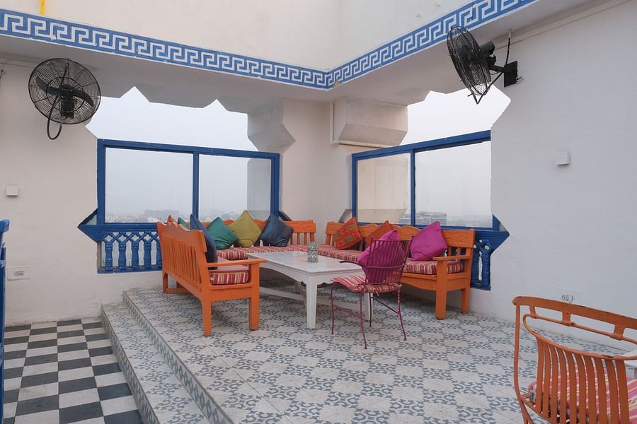 The Corner seats with a teapoy at ta BLU Rooftop Bar at Clarks Amer, Jaipur