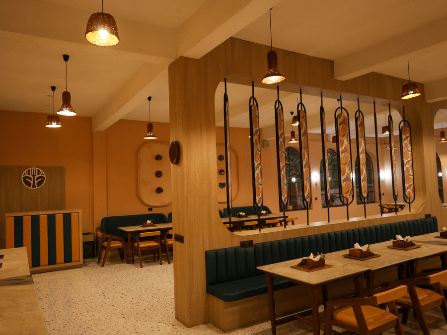 Restaurant seating at Signum Resort, Bandhavgarh