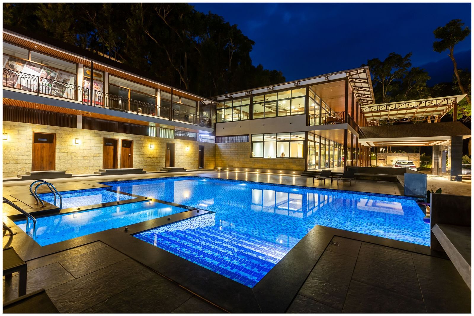 Blue Swimming pool during night