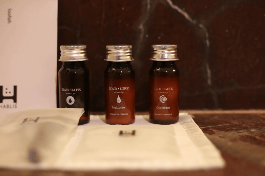 Luxe toiletries and towel at hablis hotel chennai