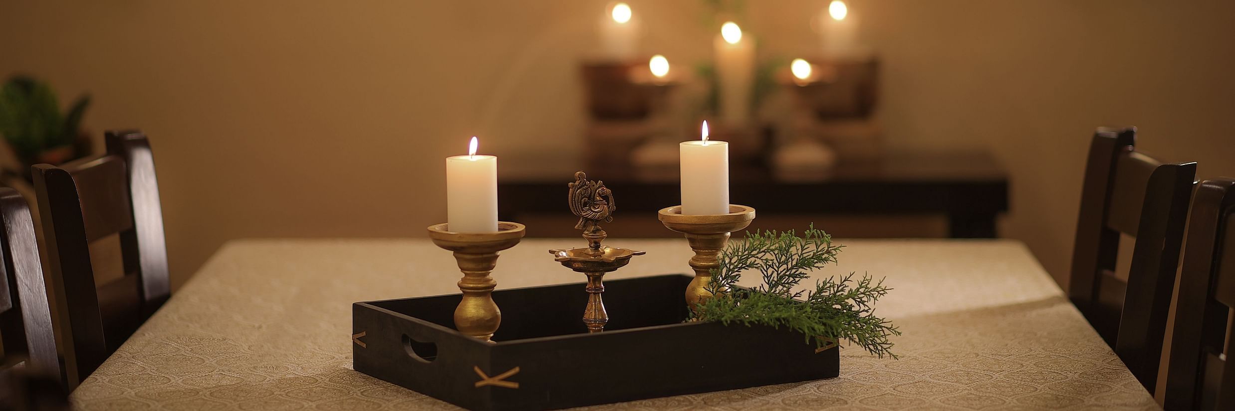The dining table prepped with candles 2 - Lamrin Boutique Cottages Rishikesh