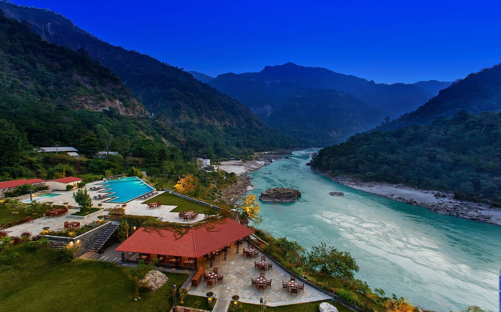 View of Patio from Main Wing - Aloha On The Ganges, Rishikesh