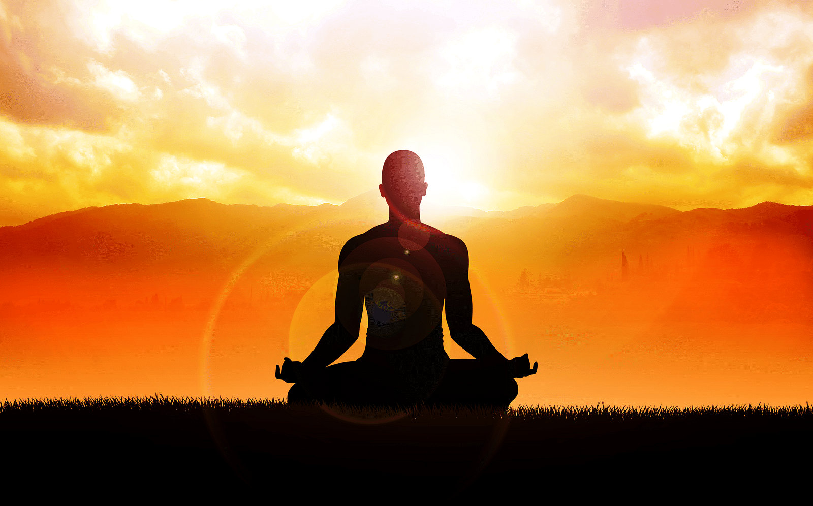 A close image of a person meditating , positioned in the centre.
