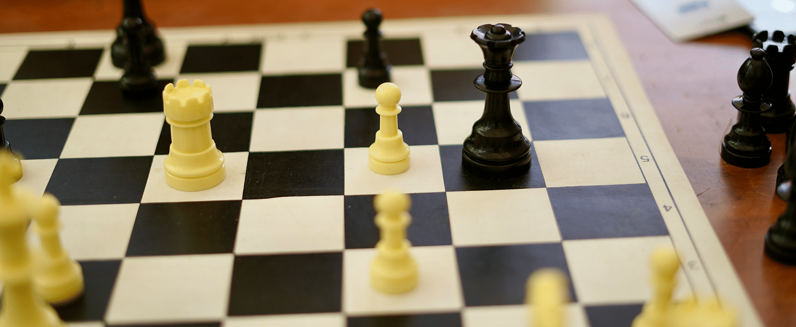 A chessboard with strategically placed coins.