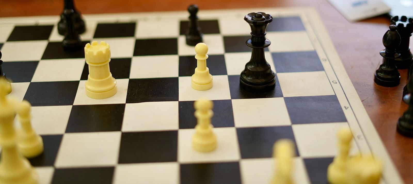 A chessboard with strategically placed coins.