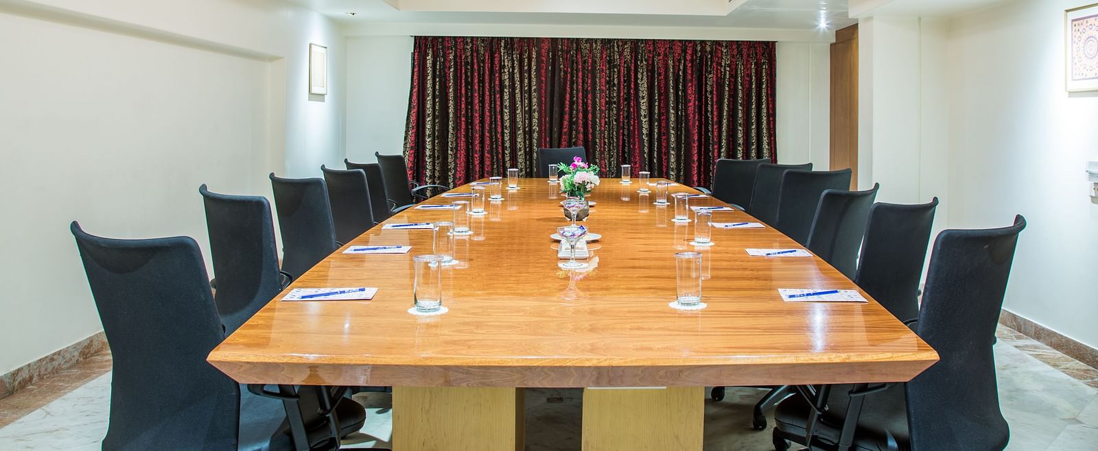 Well lit boardroom at SItara Luxury Hotel in Hyderabad near Ramoji Film City