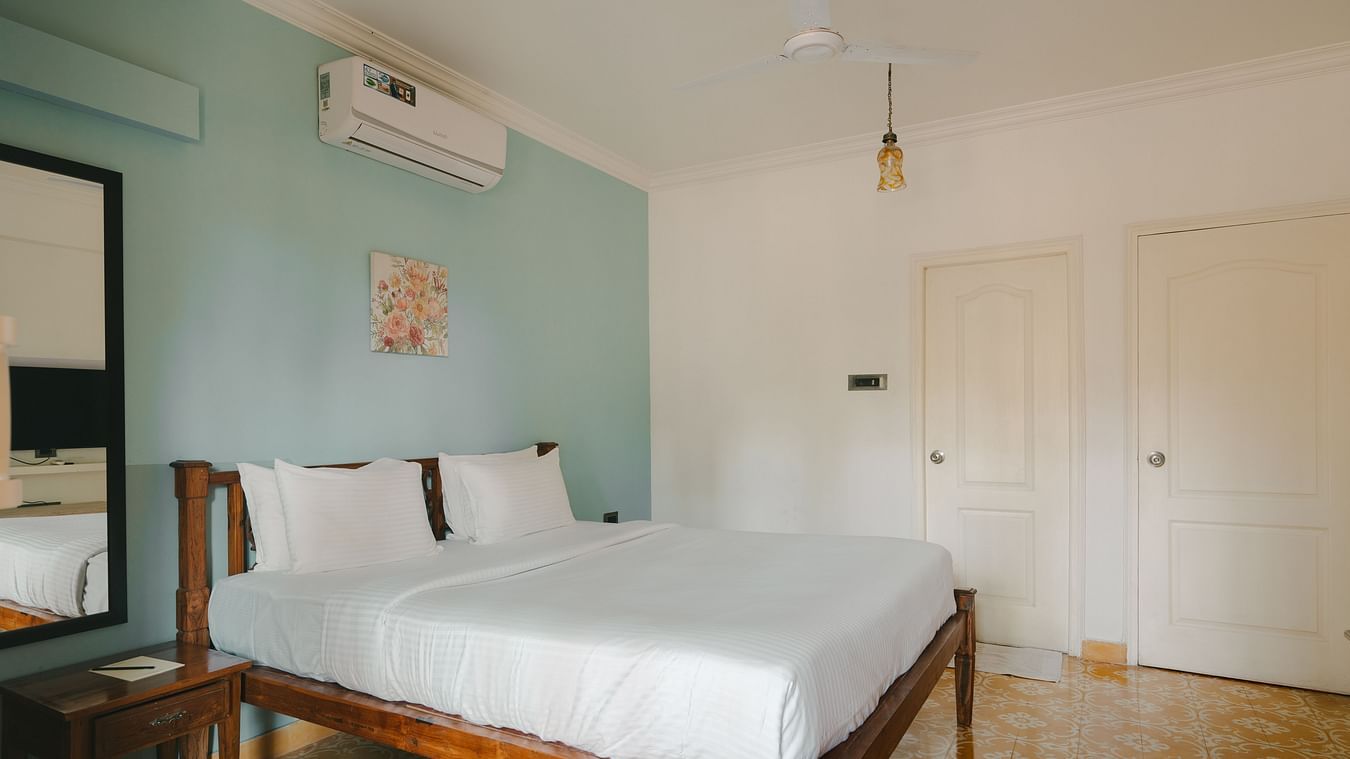 Modern bedroom with elegant decor at One BHK Apartment, Richmonde Ananta Elite, Goa.