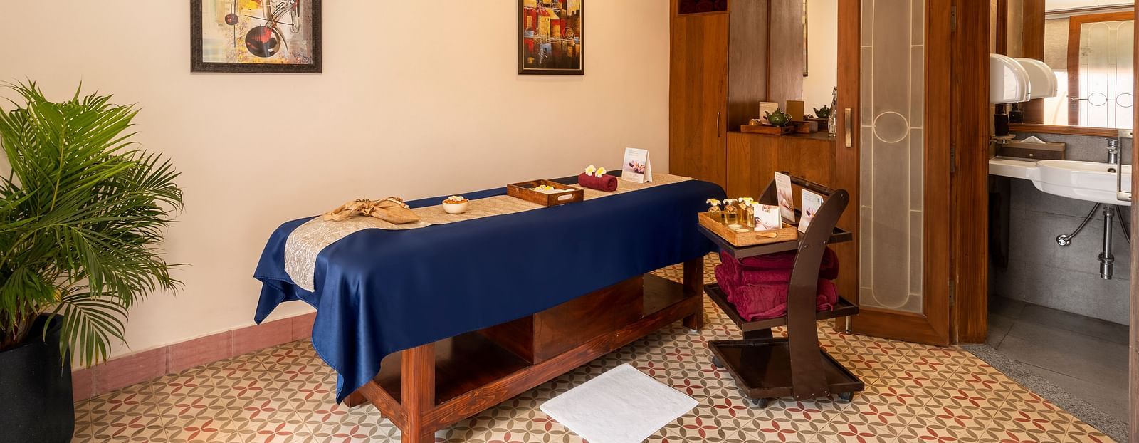  A serene spa treatment room at Ganga Lahari Haridwar.