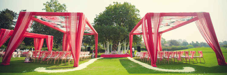 An overview of the decorations in the outdoor reception area - Karma Lakelands.