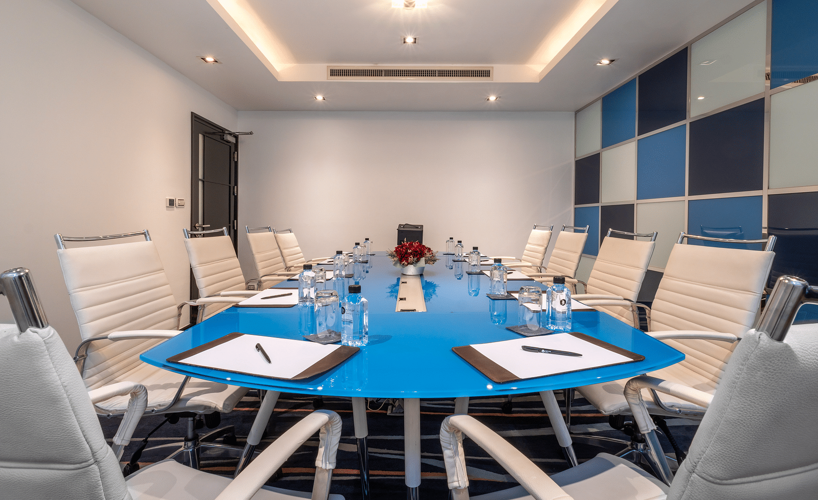 An overview of a business venue with rectangle seating arrangement - Night Hotel Bangkok.