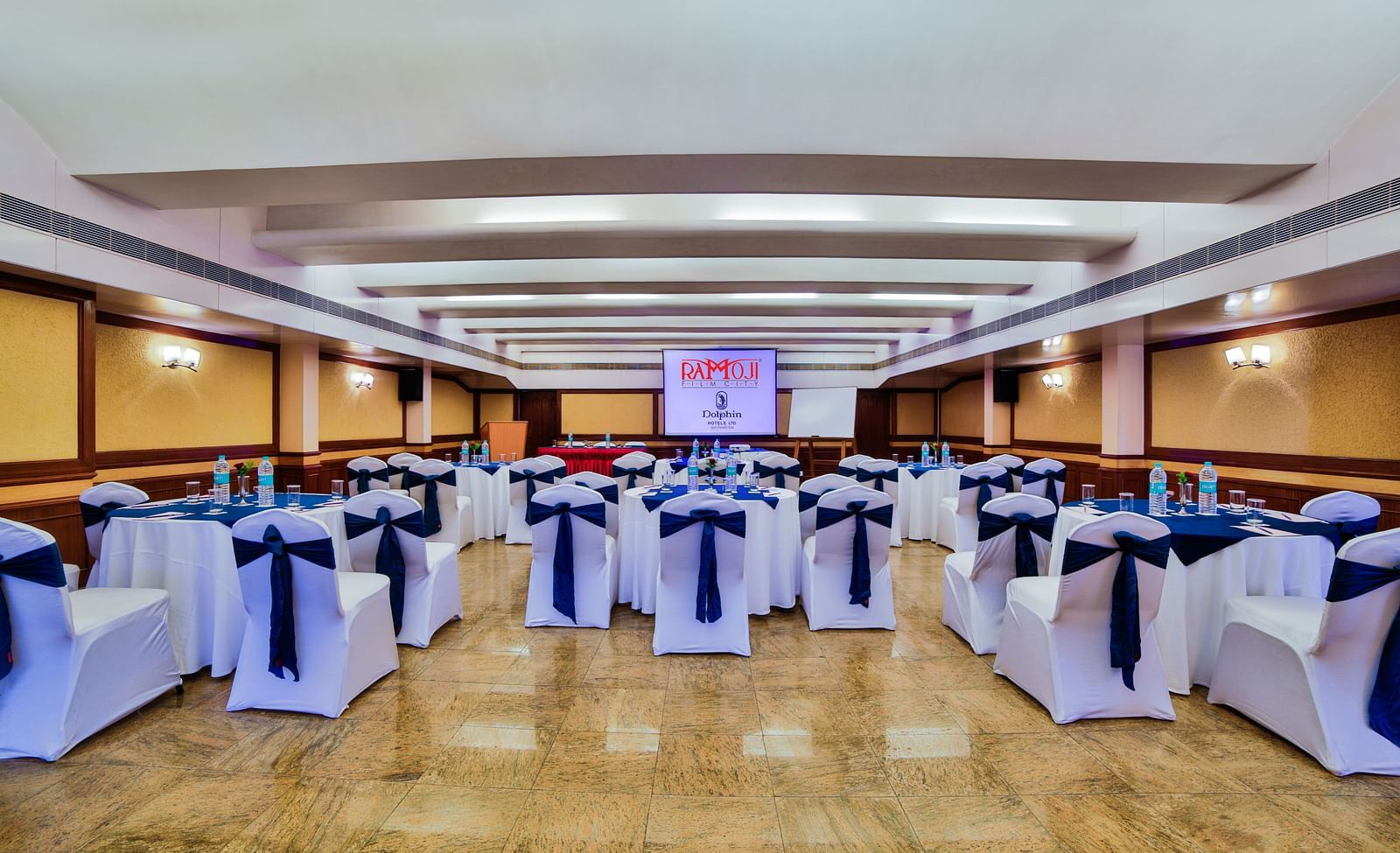 Champion Hall decked with elaborate seating arrangements at Tara, Comfort Hotel in Hyderabad - Ramoji Film City.