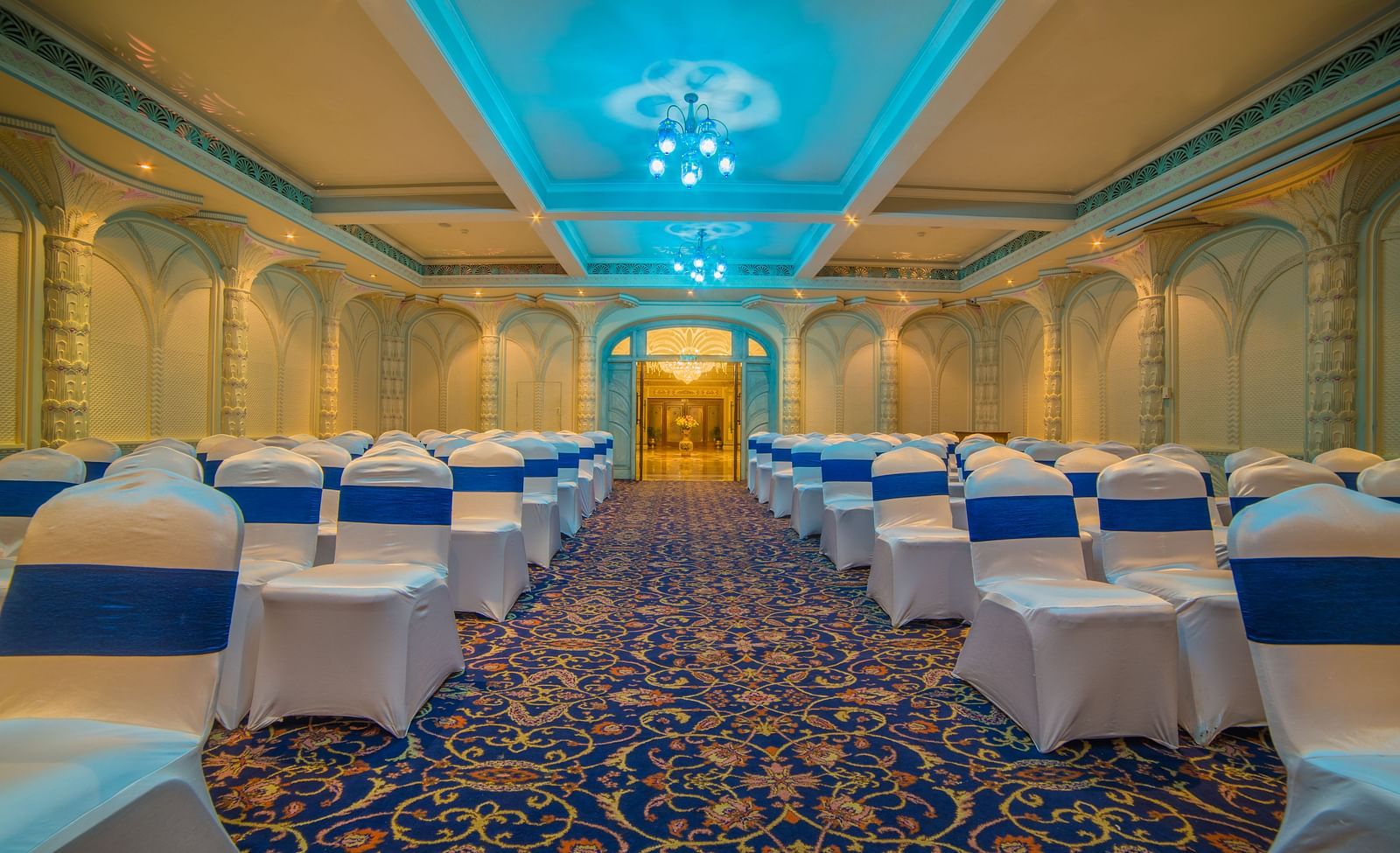 Seating arrangement in Samarkand Hall at Sitara Luxury Hotel in Hyderabad near Ramoji Film City.