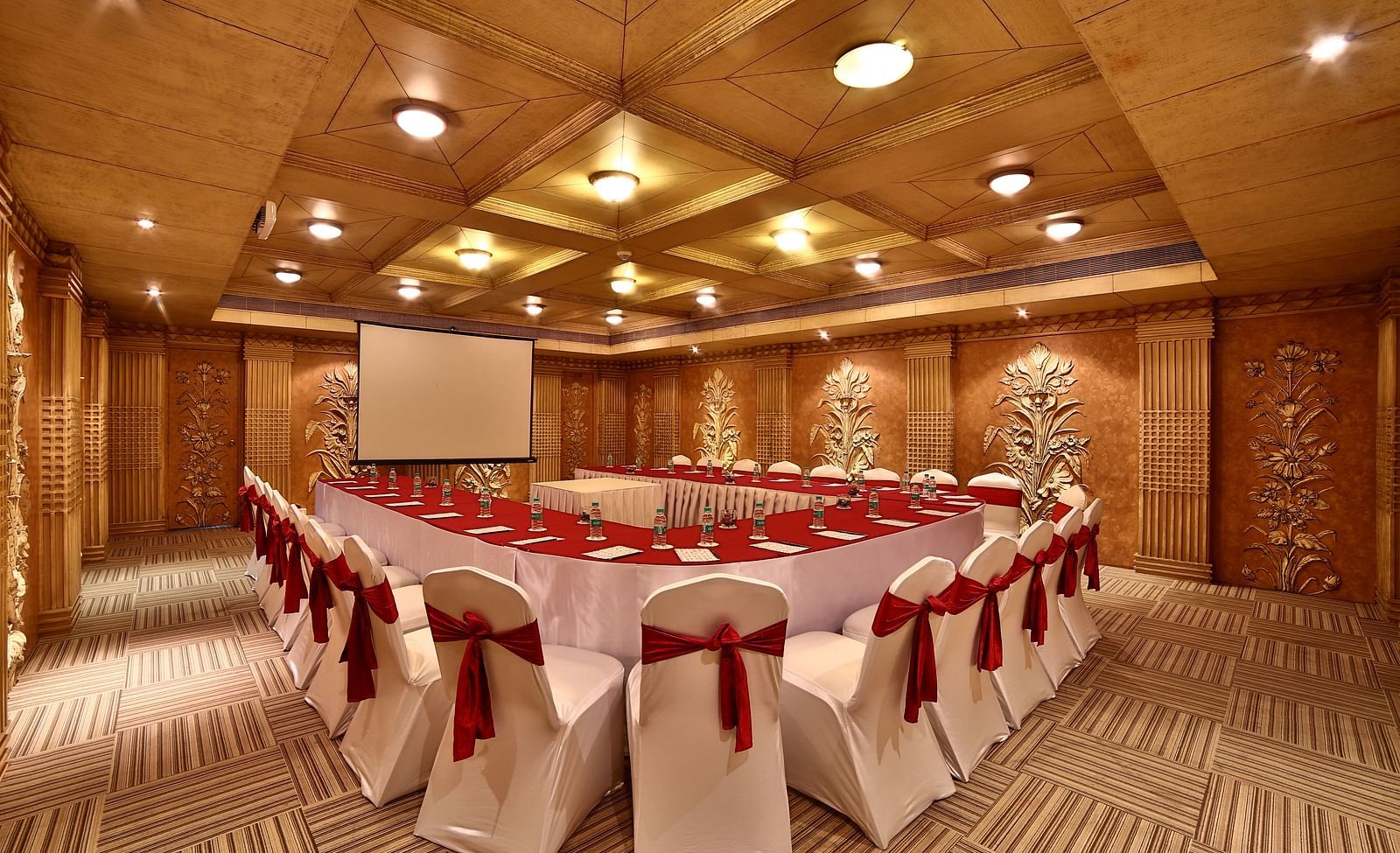 Seating arrangement in Sangam Hall at Sitara Luxury Hotel in Hyderabad near Ramoji Film City.