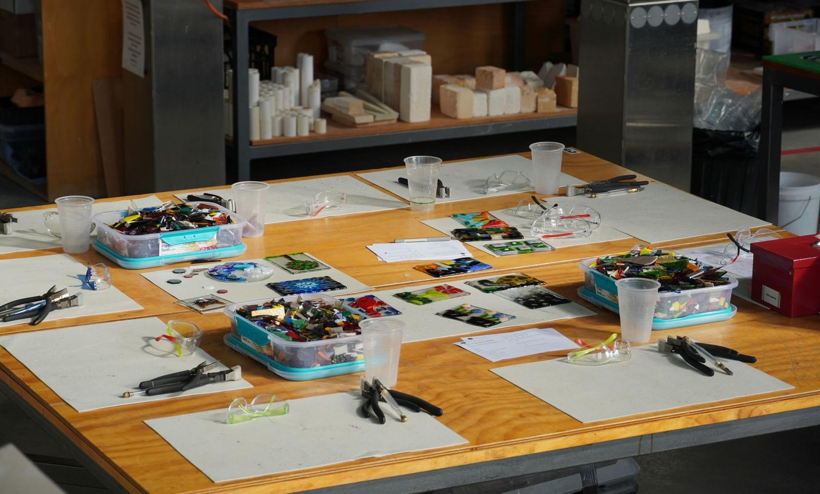 A table with tools used for arts and crafts