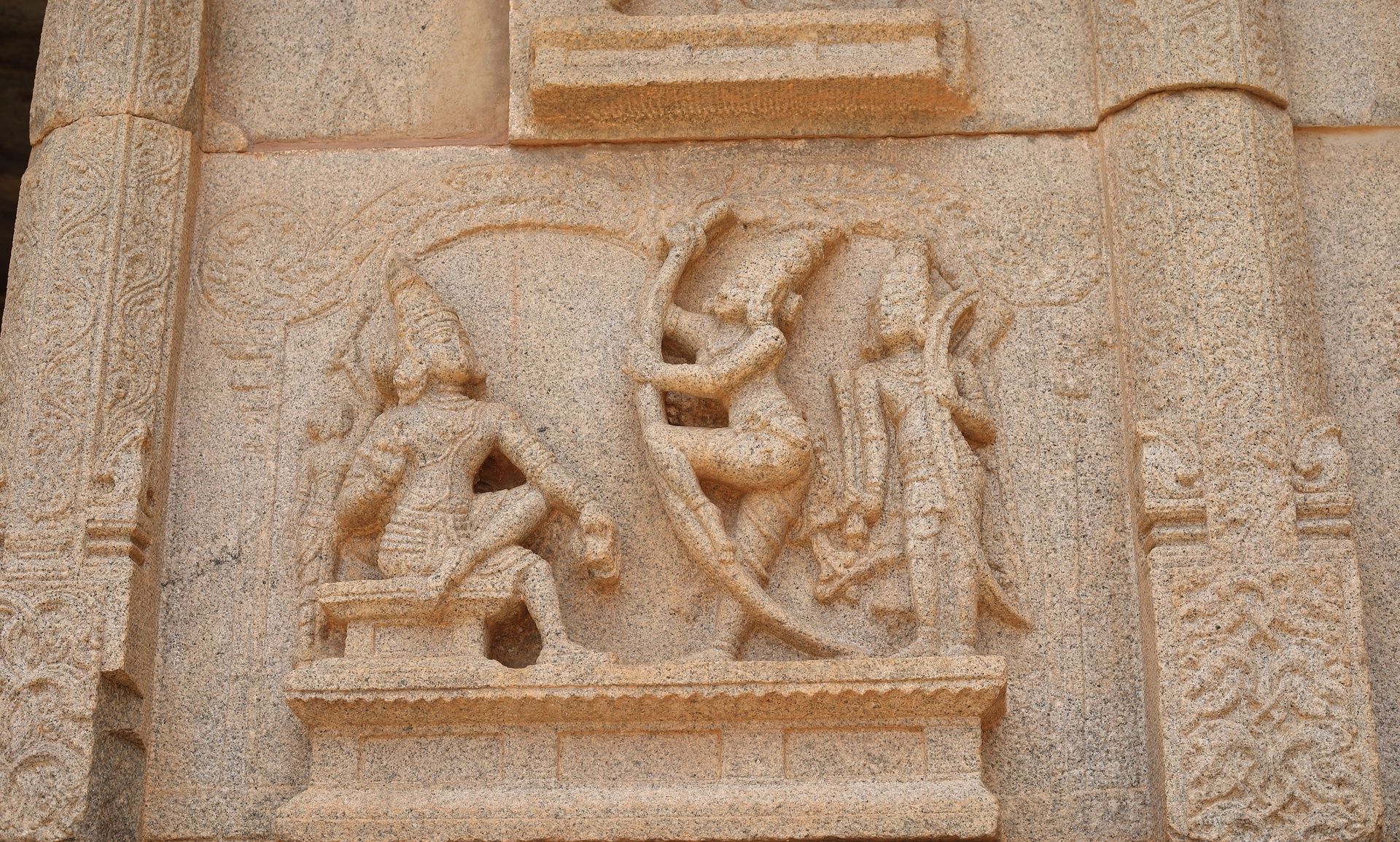 Stone carving of Lord Rama breaking Shiva's bow.
